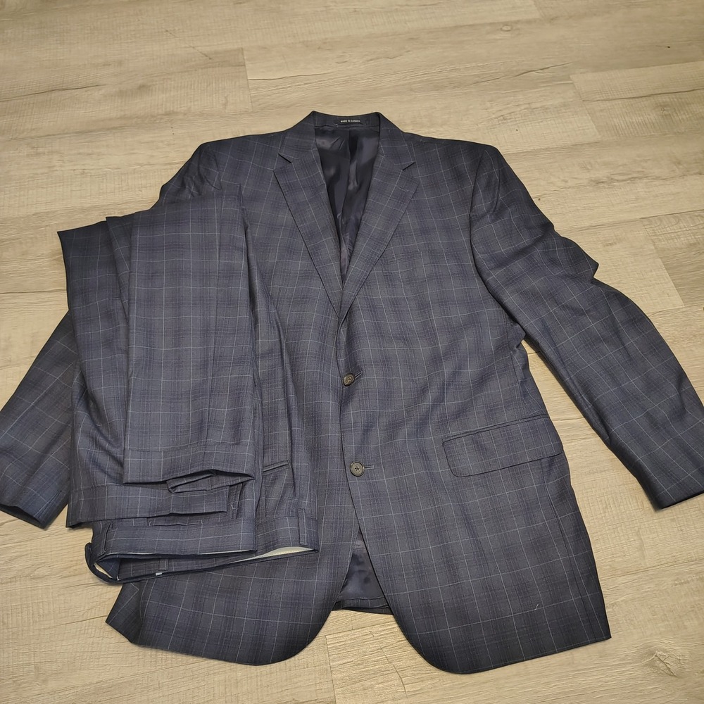 Cremieux Loro Piana Wool Suit Blue Glen Plaid 2 Button Blazer Pants 44 Long